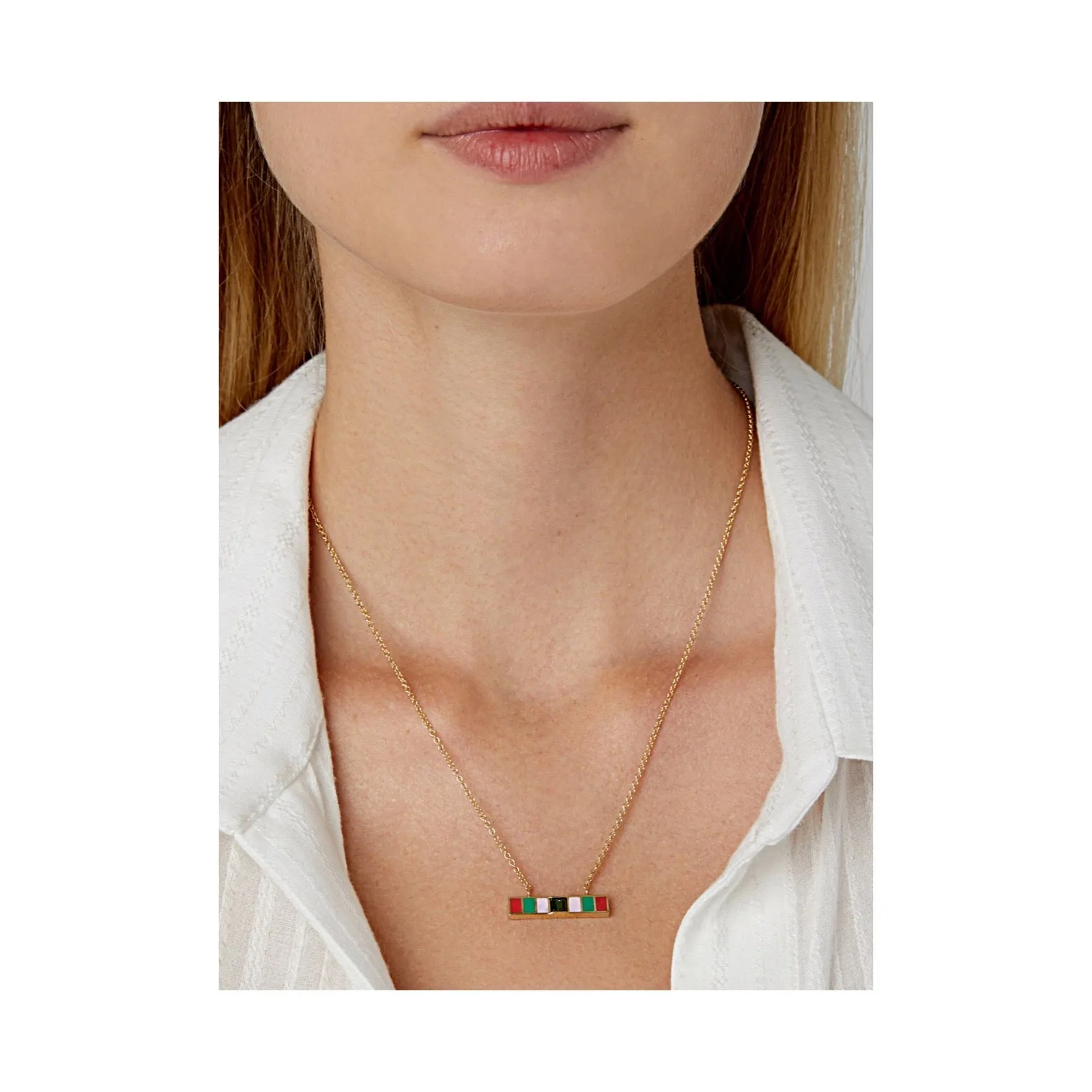 Loren Green Sapphire Enamel Bar Necklace