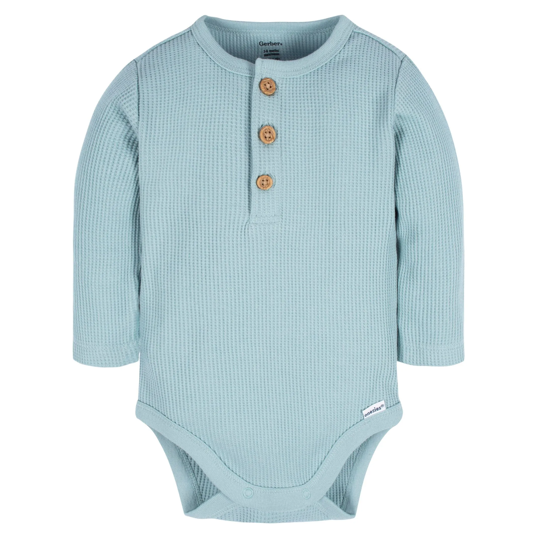 2-Pack Baby Boys Blue and Ivory Long Sleeve Henley Onesies Bodysuits