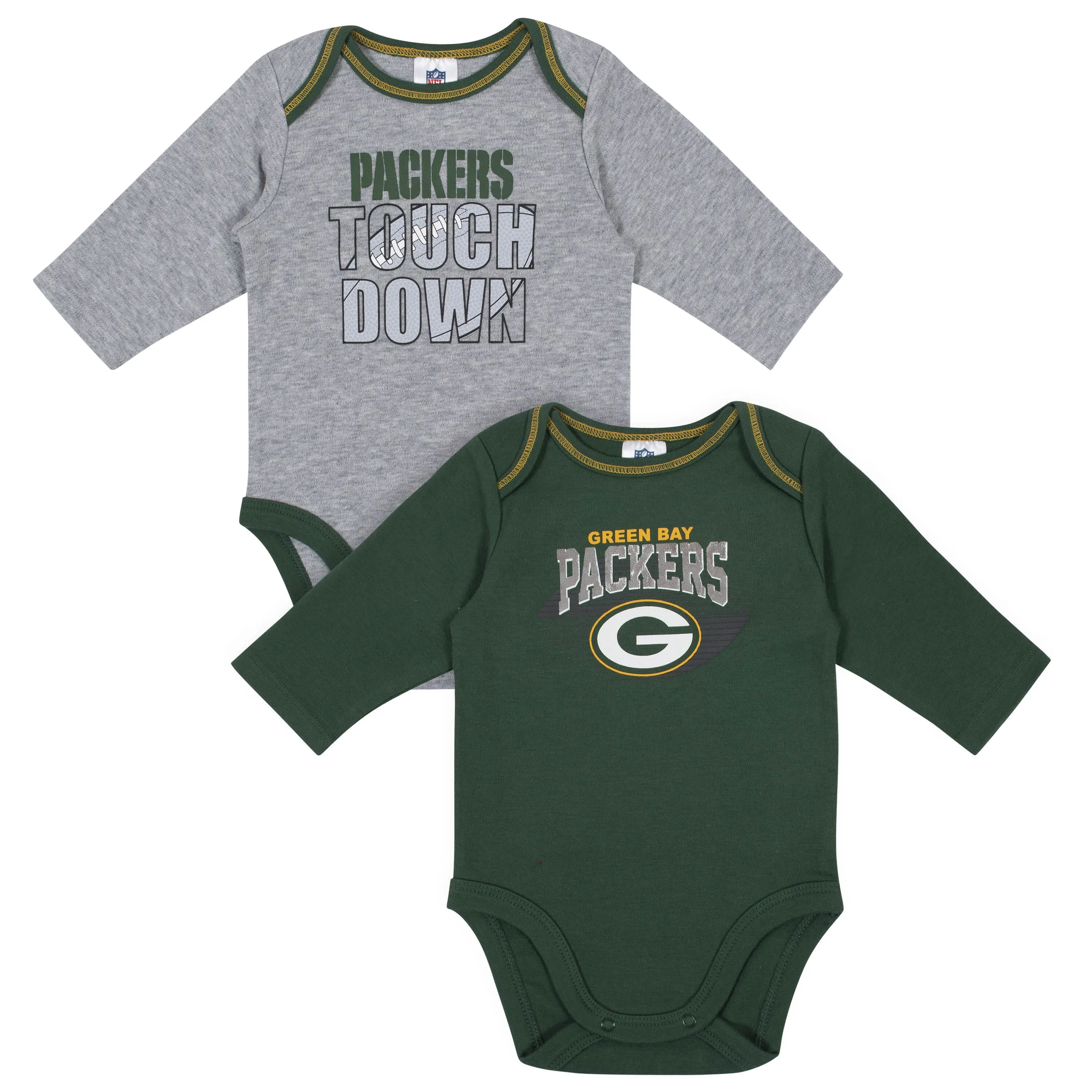 2 Pack Baby Boys Green Bay Packers Long Sleeve Bodysuits