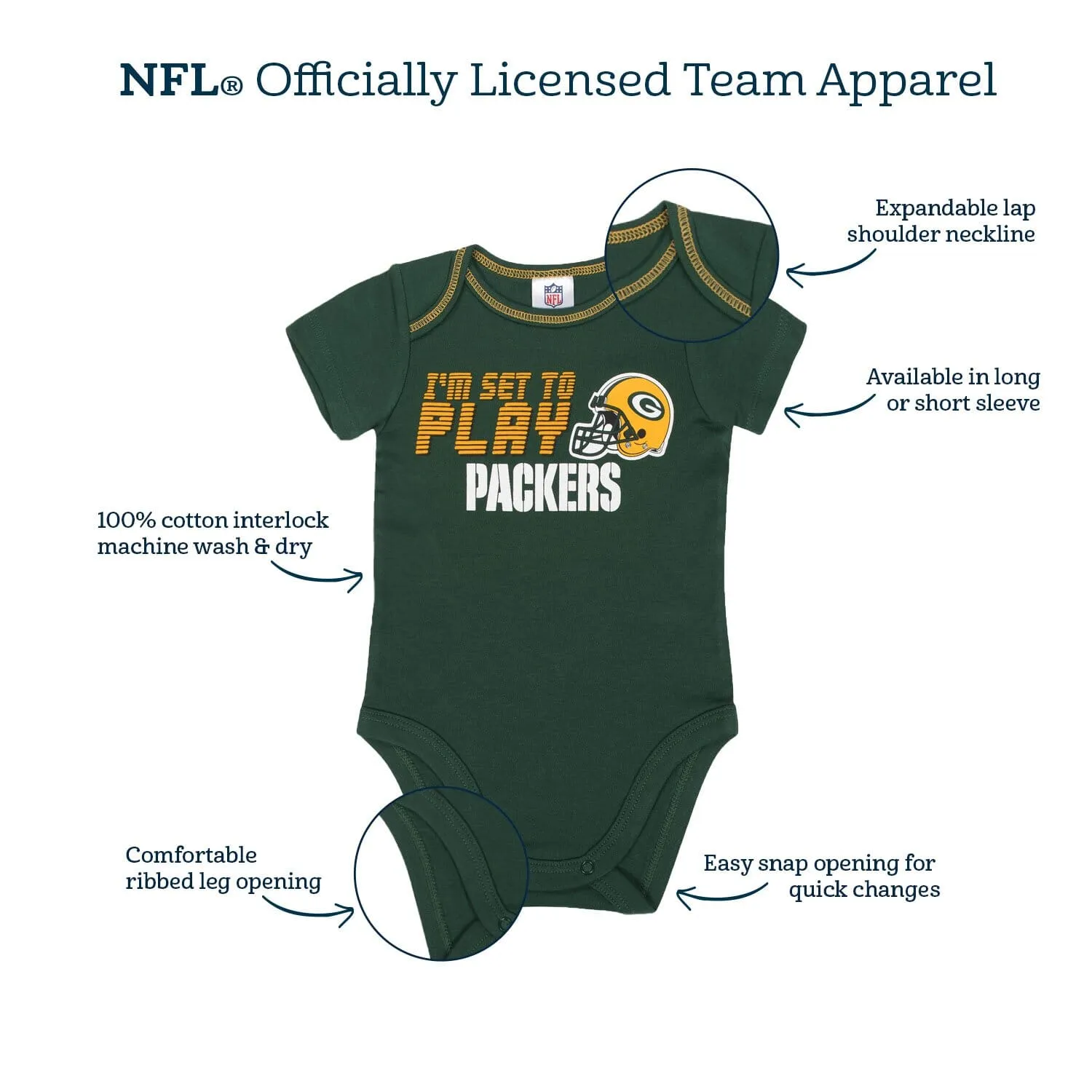 2 Pack Baby Boys Green Bay Packers Long Sleeve Bodysuits