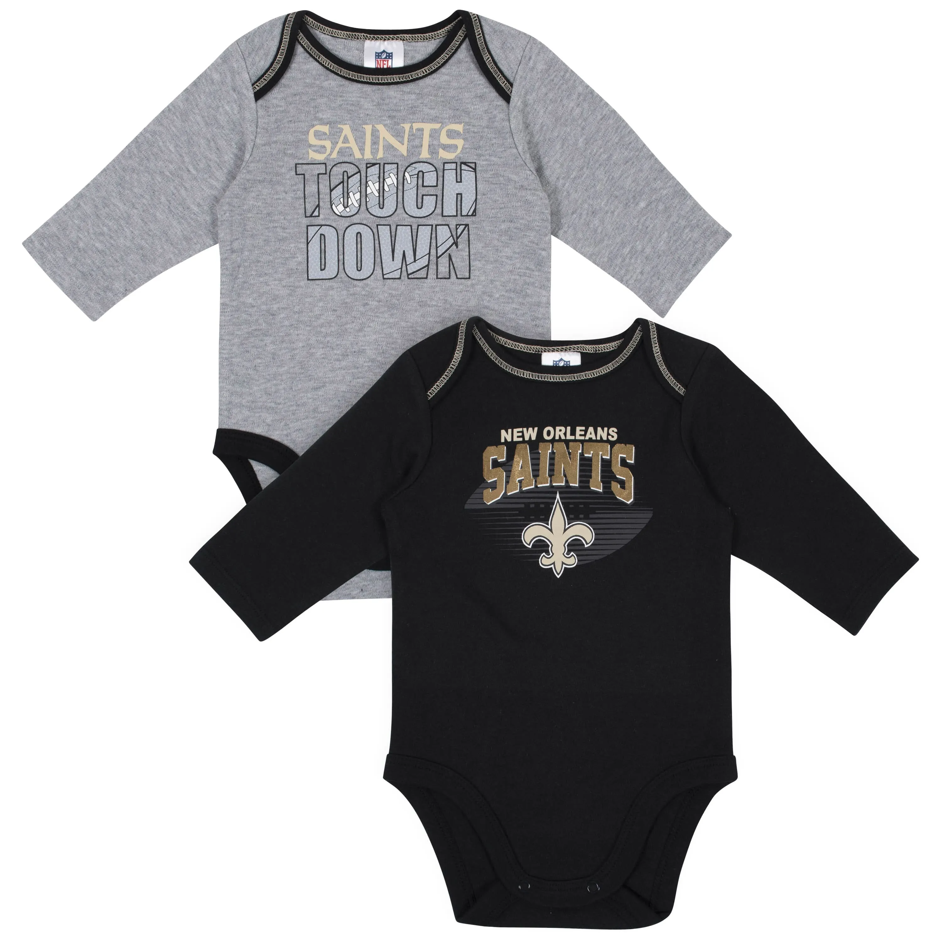 2 Pack Baby Boys New Orleans Saints Long Sleeve Bodysuits