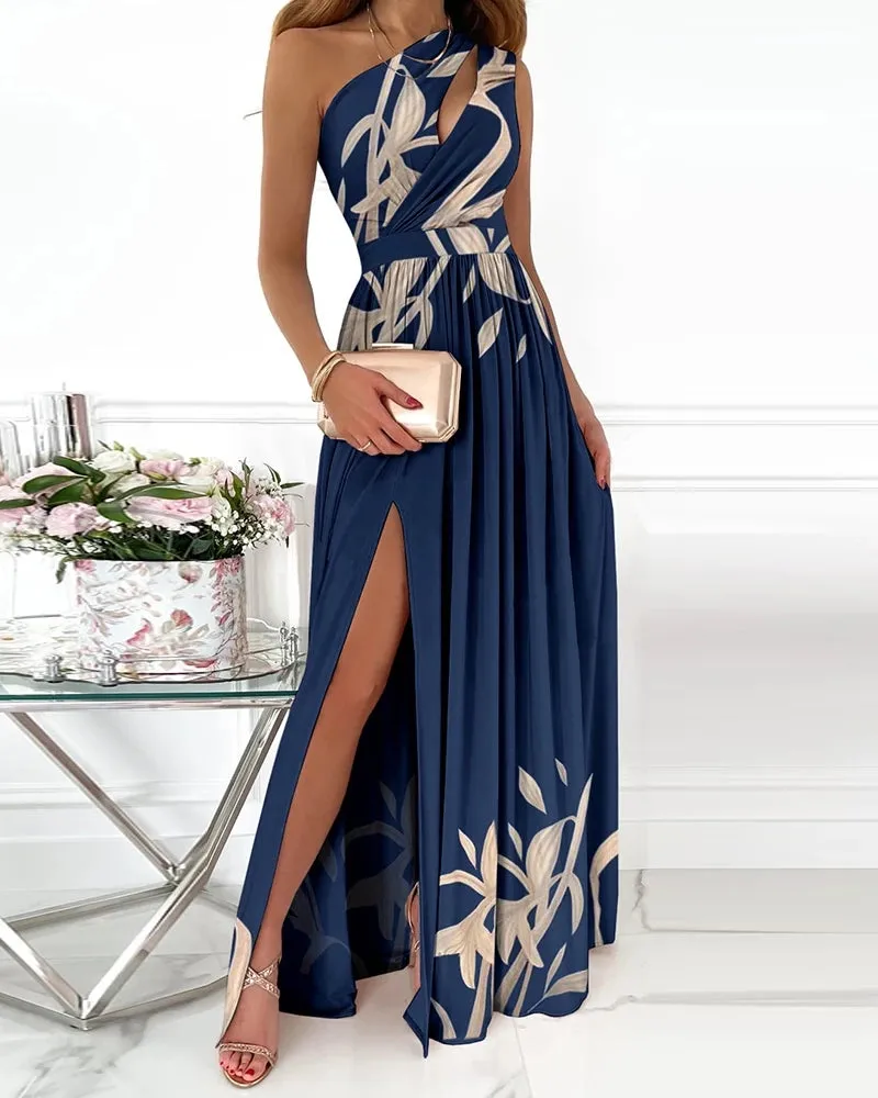 High Slit Floral Maxi Party Dress