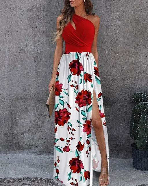 High Slit Floral Maxi Party Dress