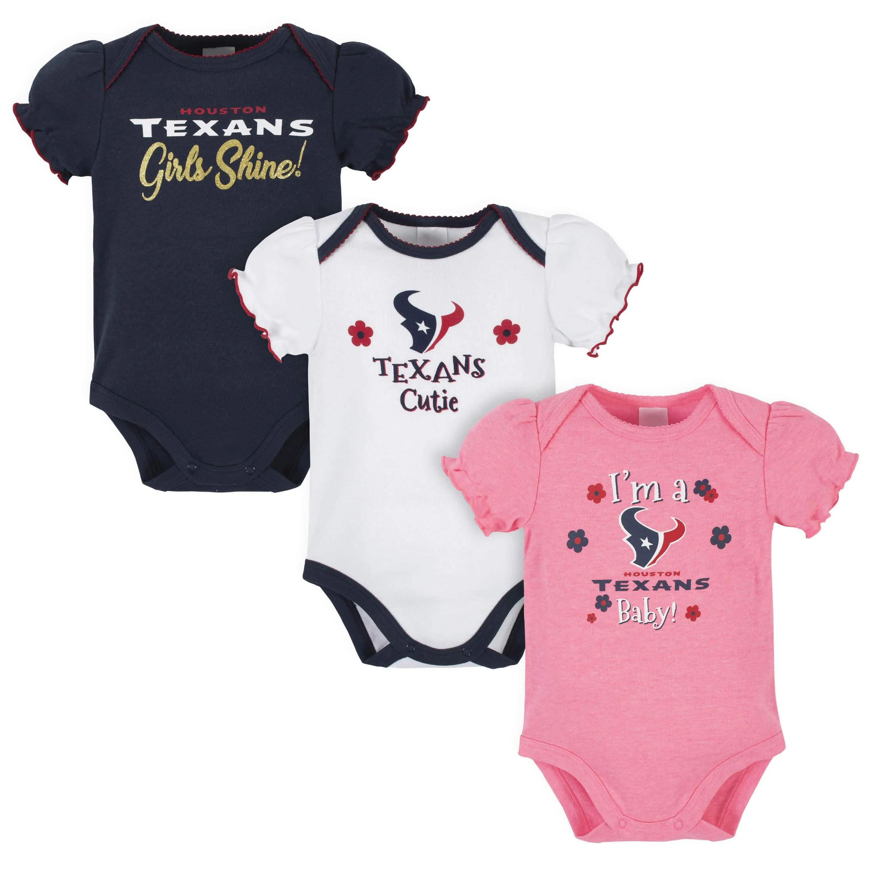 3-Pack Baby Girls Houston Texans Short Sleeve Bodysuits