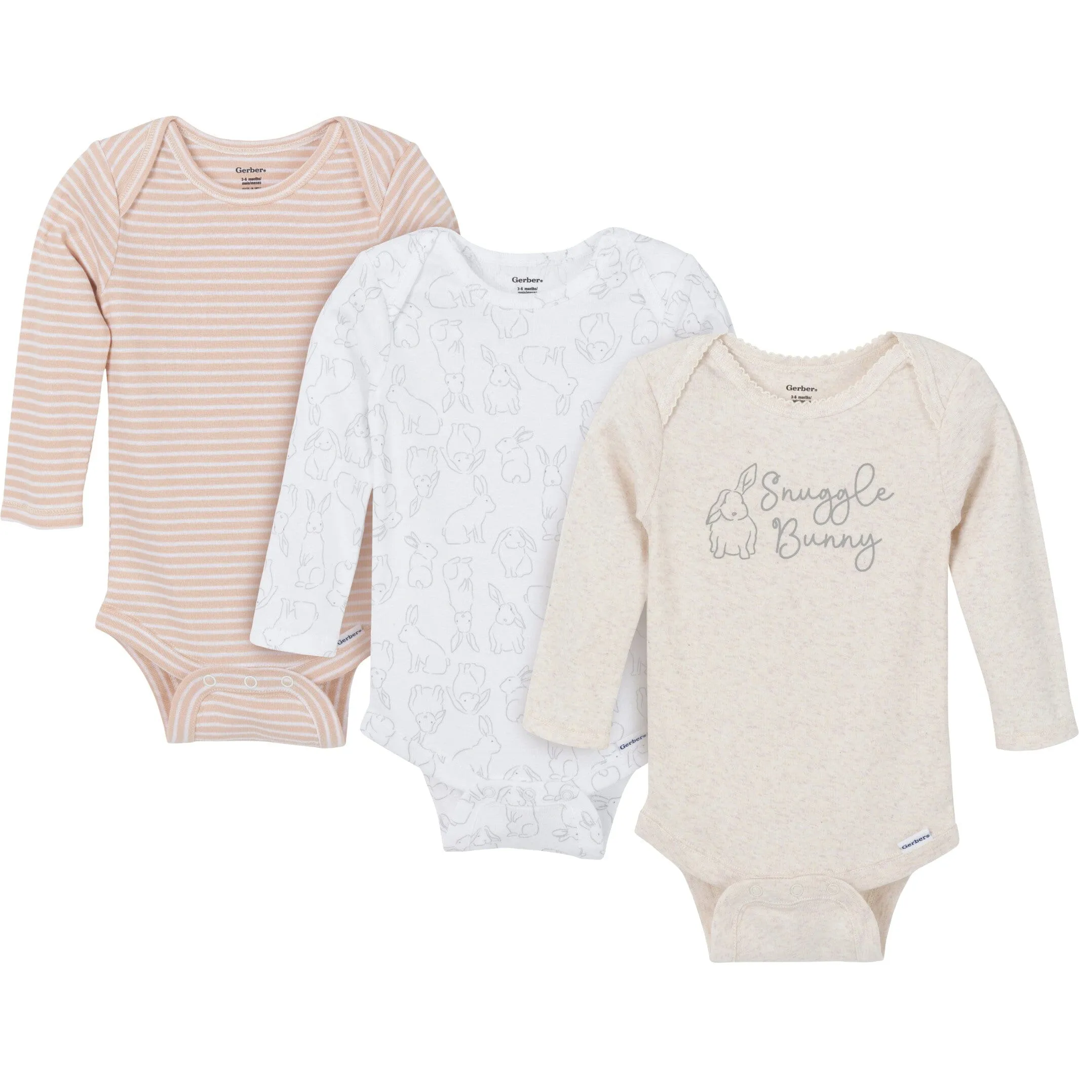 3-Pack Baby Girls Snuggle Bunny Onesies Bodysuits