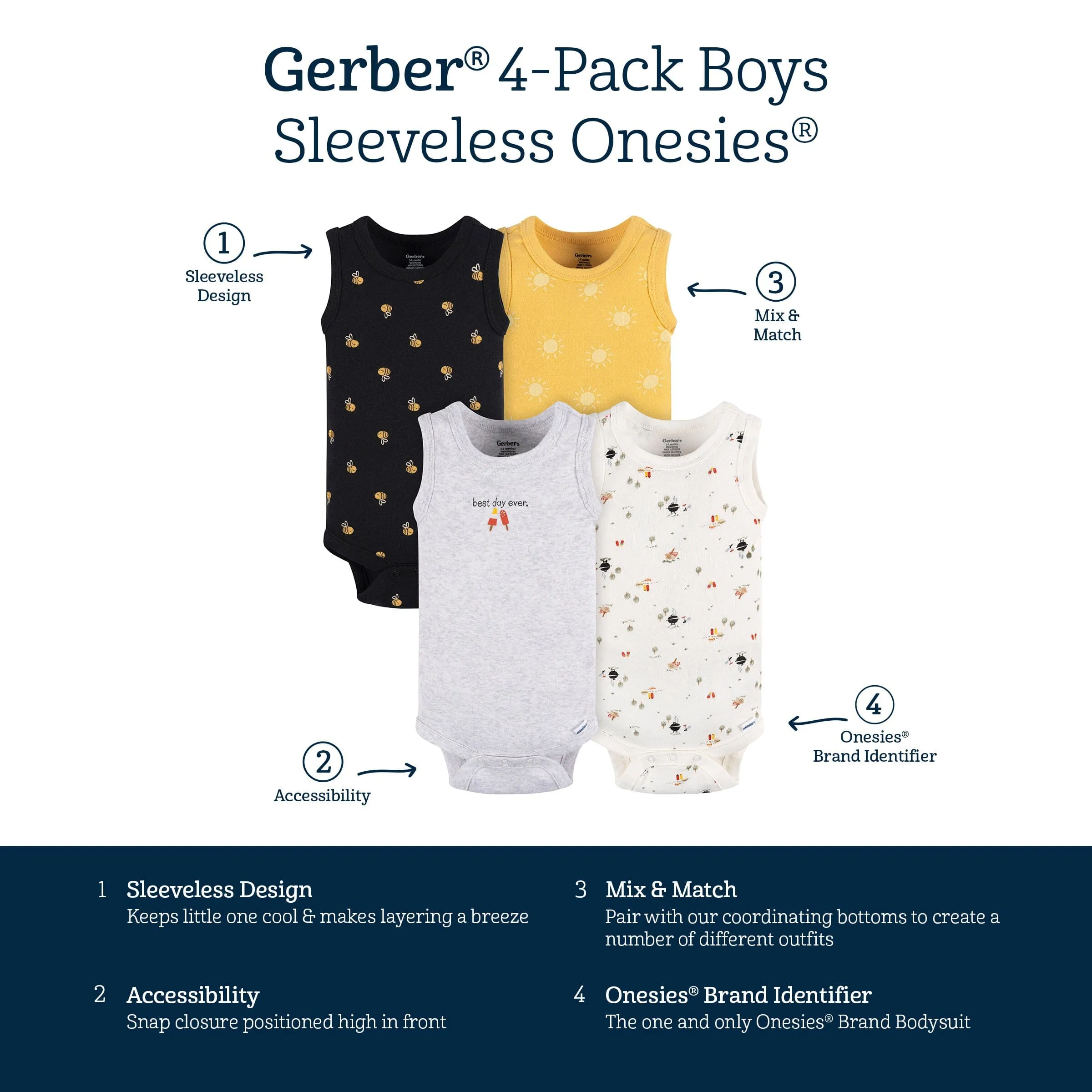 4-Pack Backyard BBQ Sleeveless Baby Boys Bodysuits