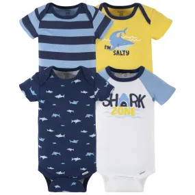 4-Pack Baby Boys Shark Zone Short Sleeve Onesies Bodysuits