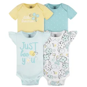 4-Pack Baby Girls Bee Petals Short Sleeve Onesies Bodysuits