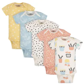 5 Pack Baby Girls Comfy Stretch Flower Pot Short Sleeve Onesies Bodysuits