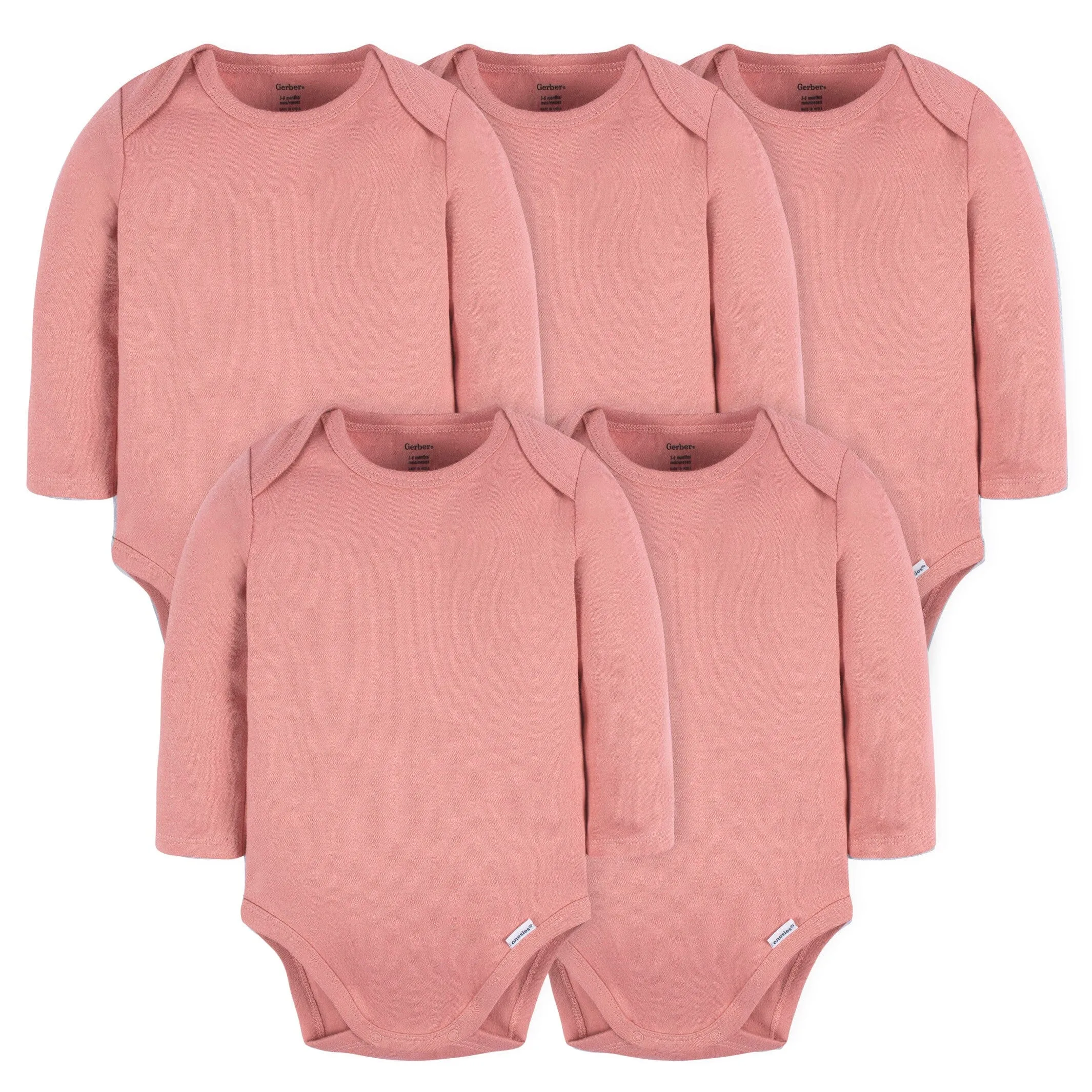 Premium Mauve Pink Long Sleeve Onesies 5-Pack Baby Bodysuits