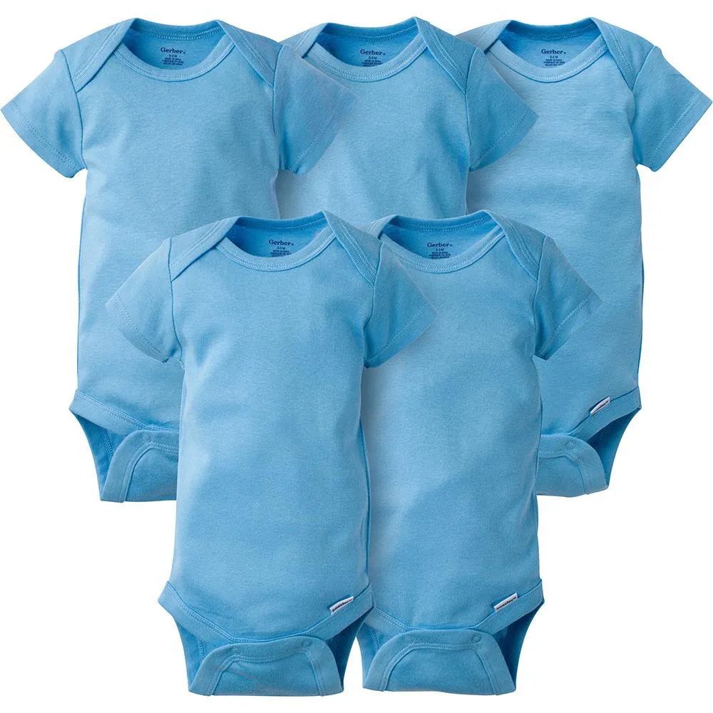 5-Pack Solid Blue Short Sleeve Baby Onesies