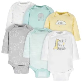 6-Pack Baby Neutral Animals Long Sleeve Onesies