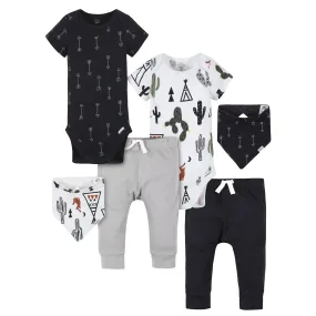 6-Piece Baby Boys Desert and Arrows Organic Onesies Bodysuits, Pants, and Bandana Bibs