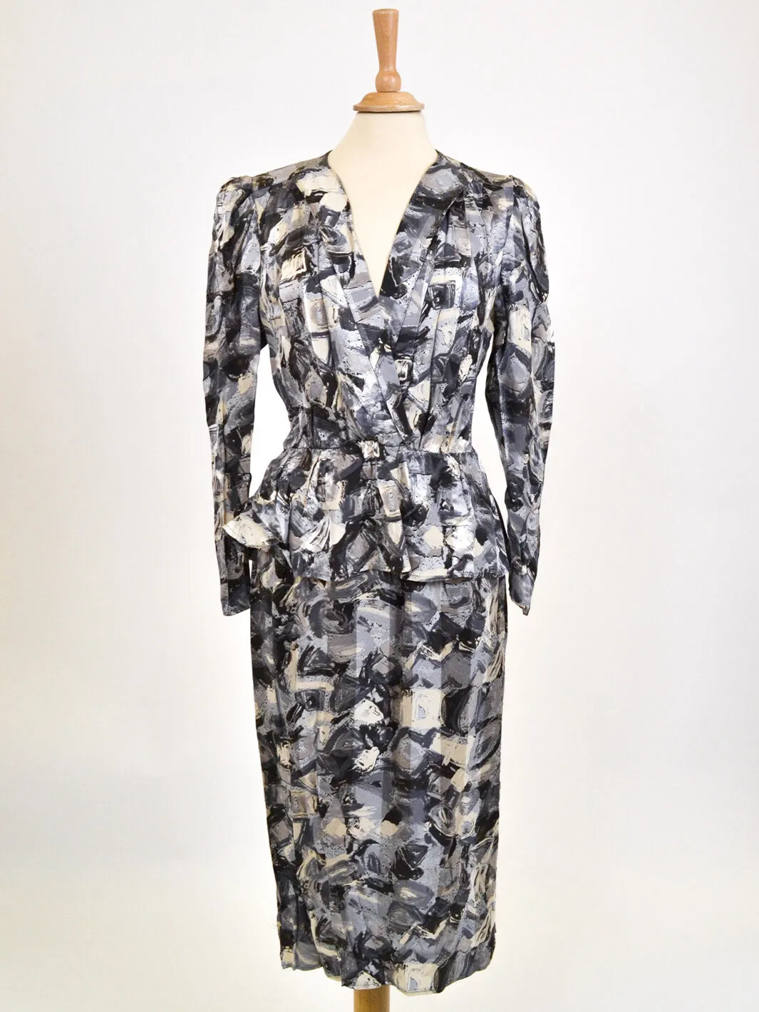 Gray 80s Patterned Dress