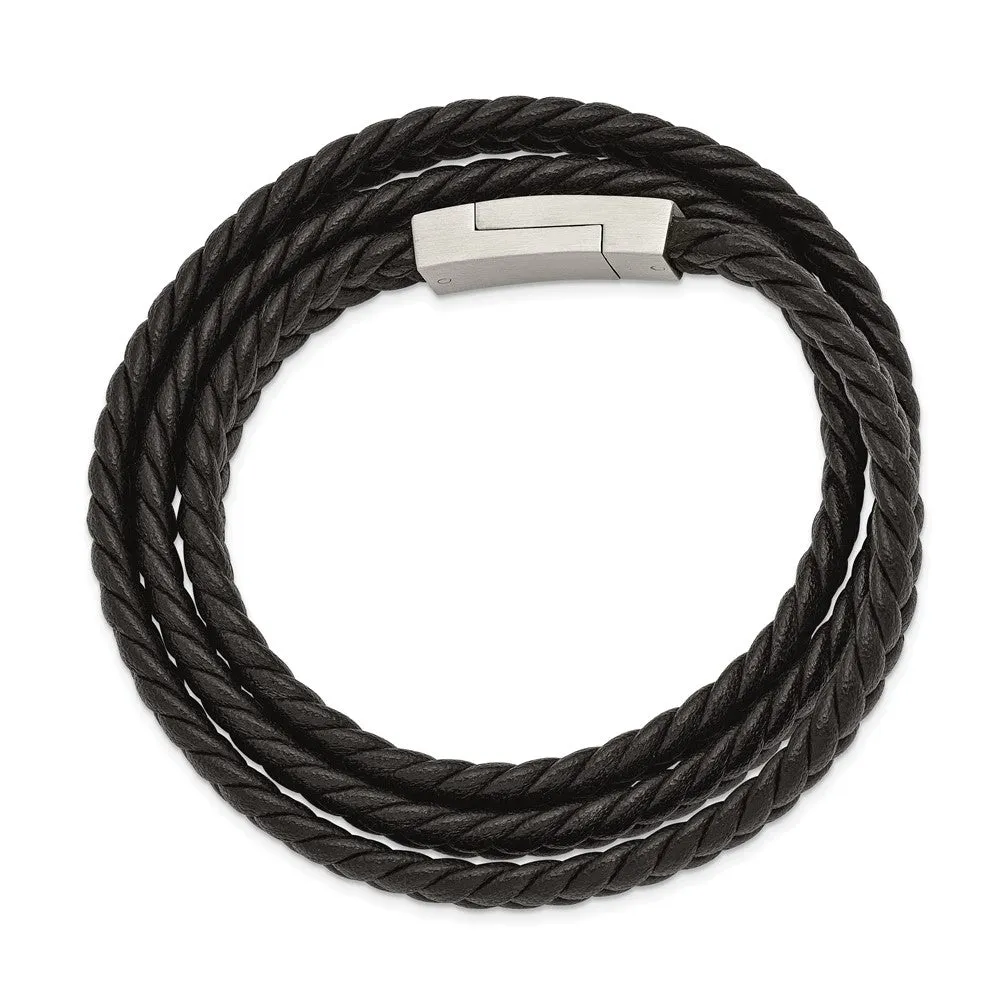 23 Stainless Steel & Leather Braided Wrap Bracelet