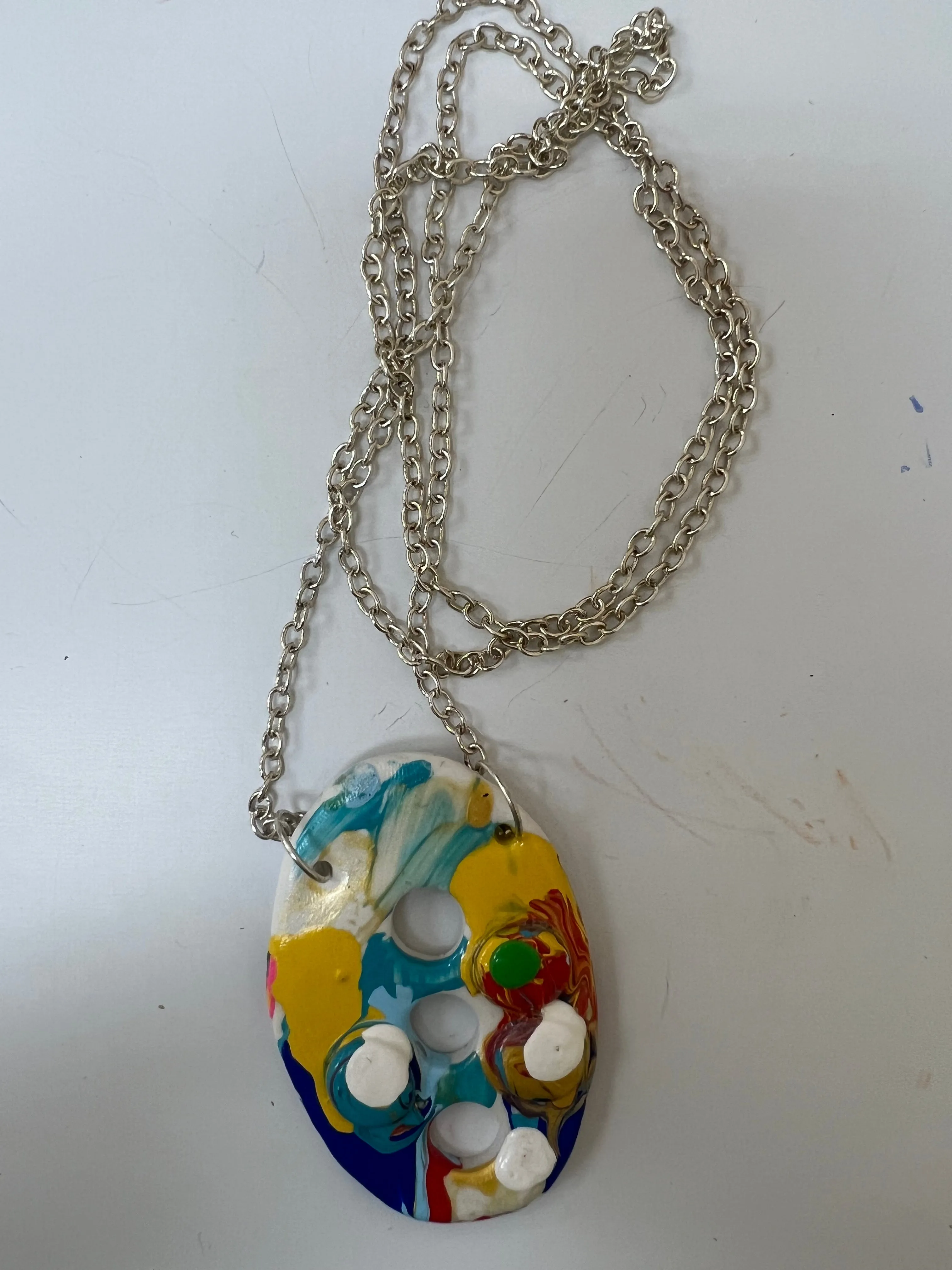 Blue and Yellow Oval Abstract Necklace