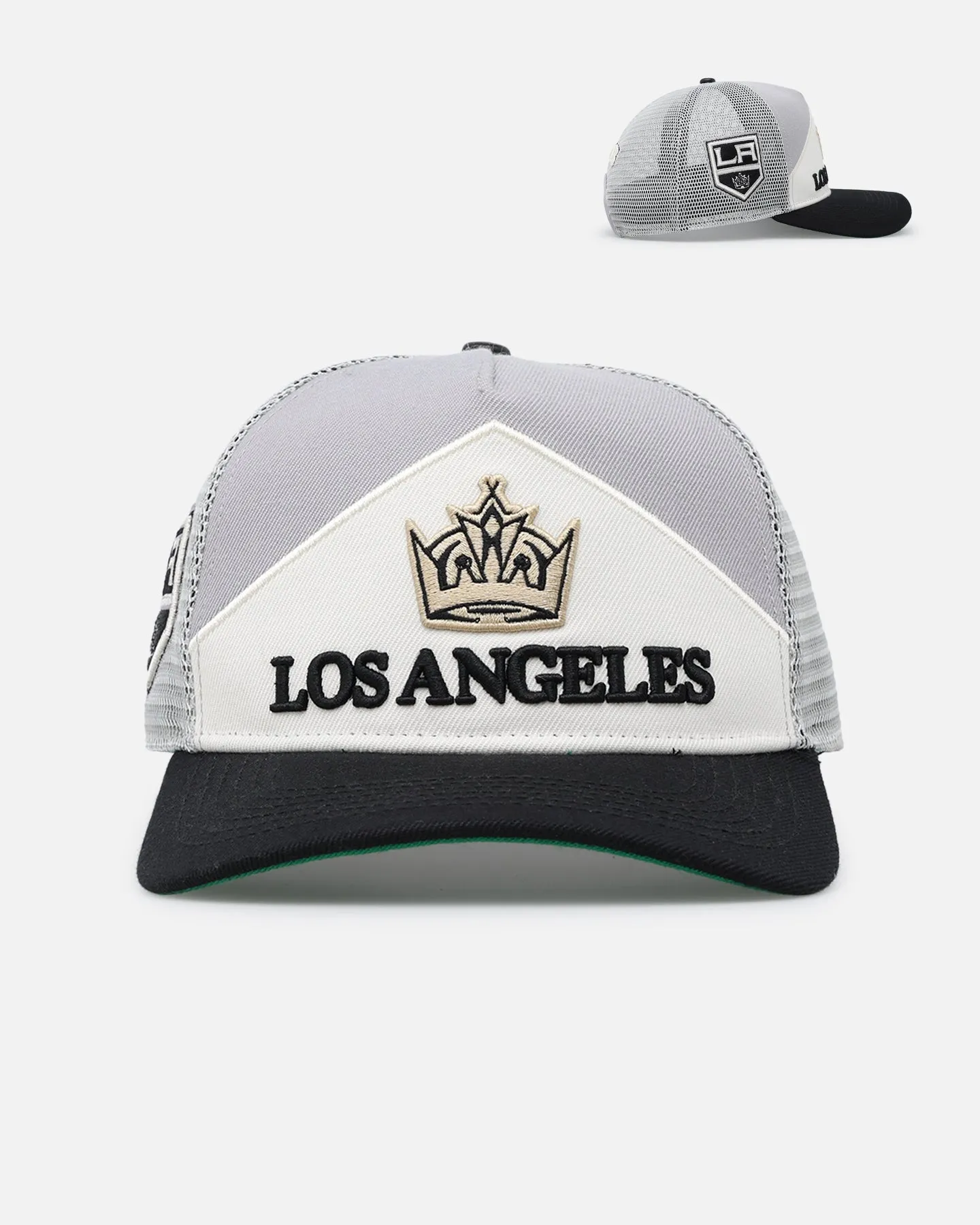 Pro Standard Gray LA Kings Chevron Pinch Front Trucker Snapback