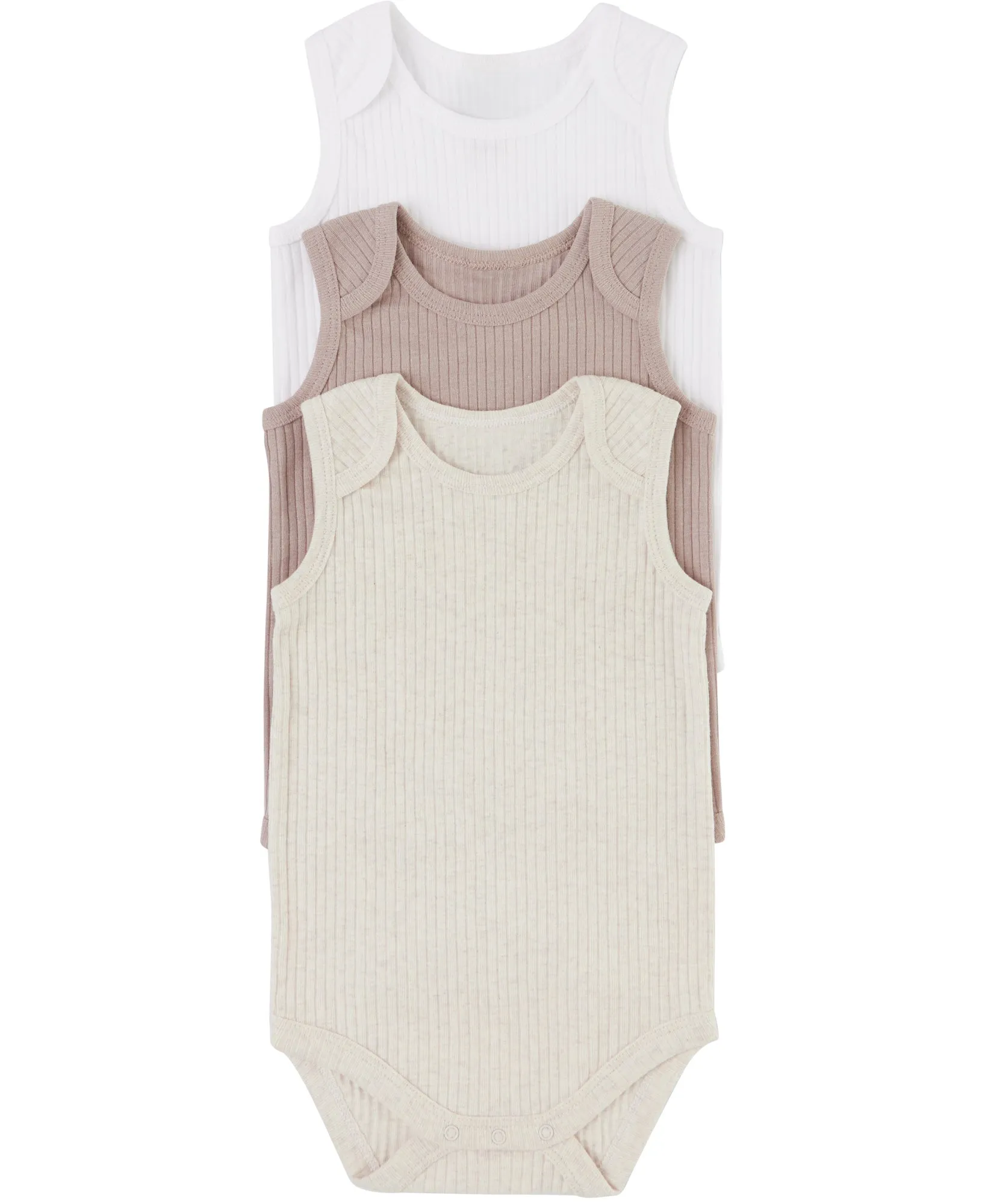 Babies Organic Cotton White/oat Marle/atmosphere Sleeveless Bodysuits | Postie