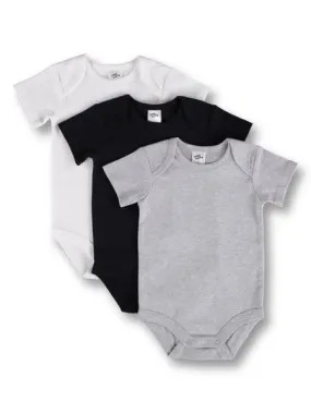 Postie Babies' Snow Marle/Black/Bright White Pack Short Sleeve Bodysuits Set of Three