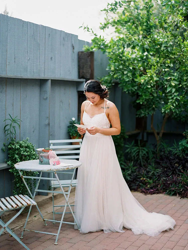 Lace Backless Spaghetti Strap Beach Wedding Dress