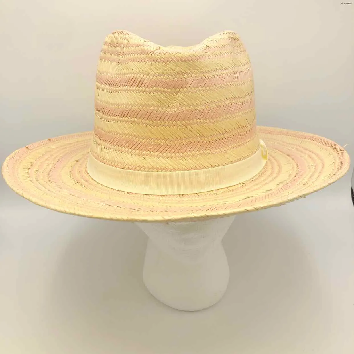 Beige Pink Straw Stripe Hat - WYETH