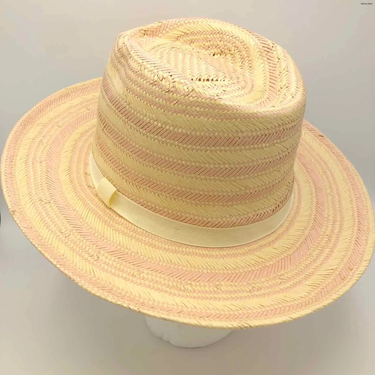 Beige Pink Straw Stripe Hat - WYETH