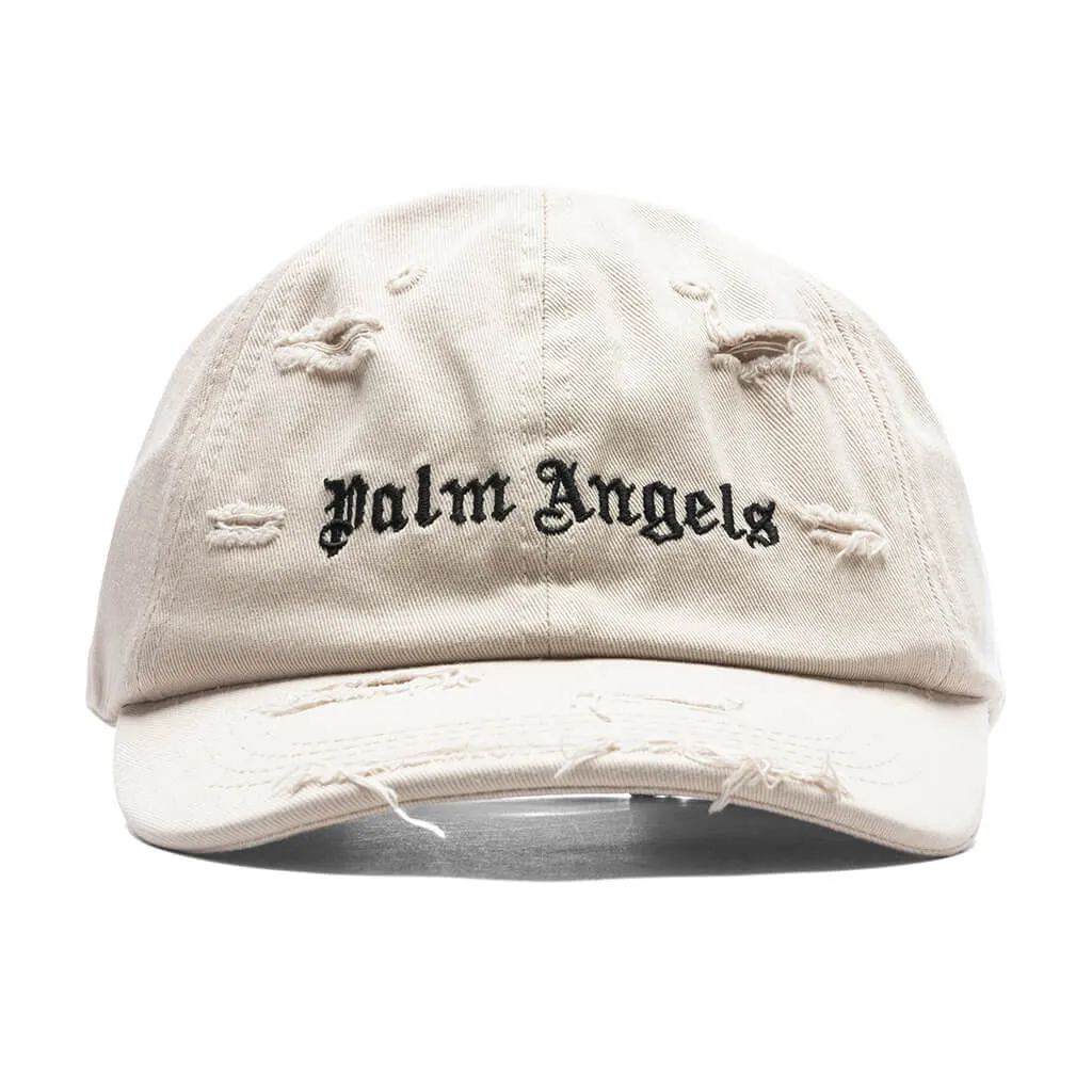 Beige Black Ripped Logo Cap