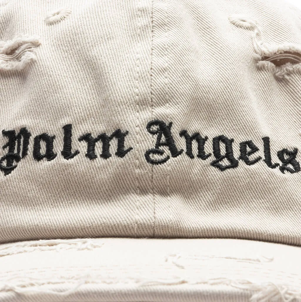 Beige Black Ripped Logo Cap