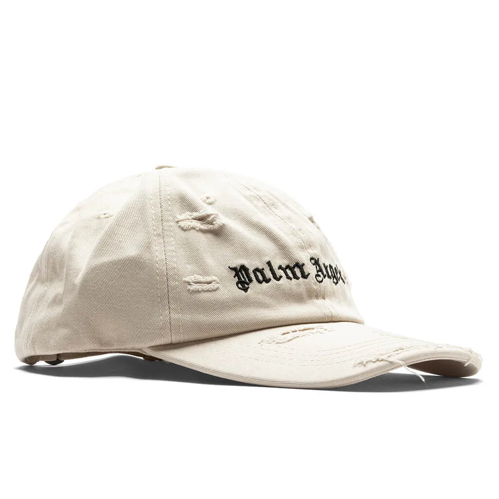 Beige Black Ripped Logo Cap