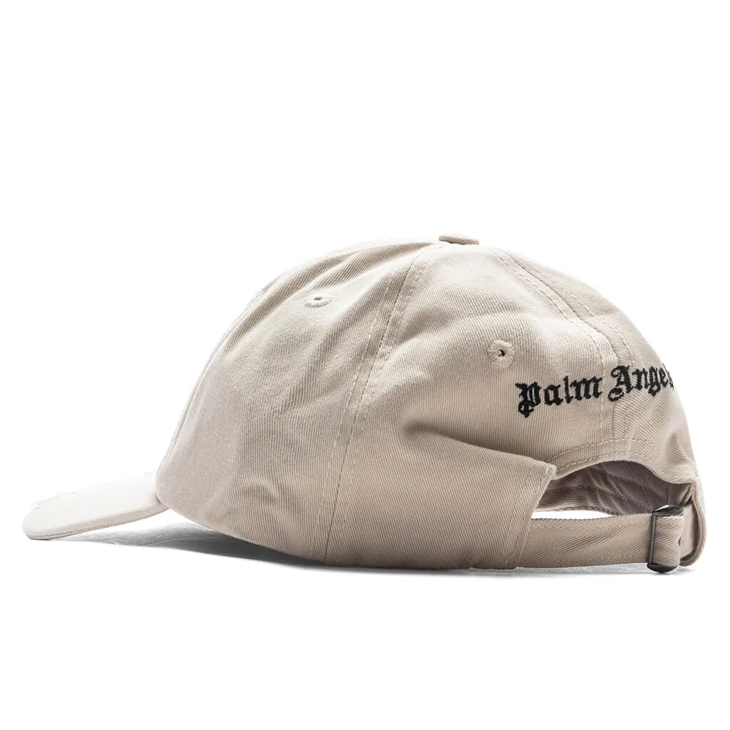 Beige Black Ripped Logo Cap