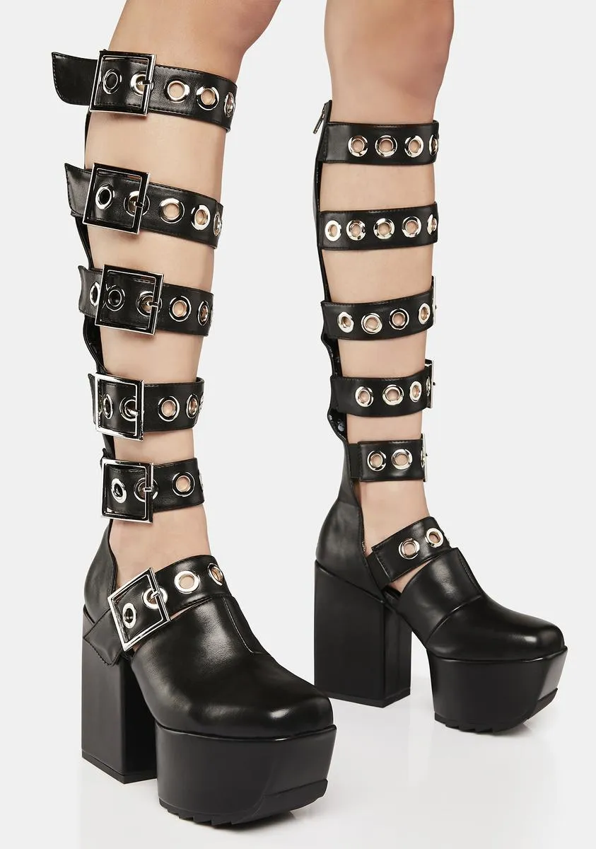 Black Barbarian Platform Knee-High Boots