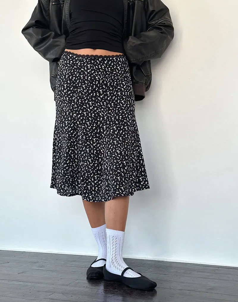 Black Floral Midi Skirt