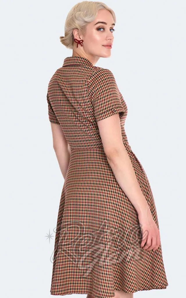 Voodoo Vixen Brown Check Flare Dress - XL & XXL left only