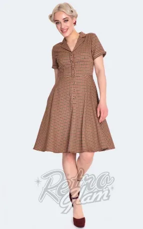 Voodoo Vixen Brown Check Flare Dress - XL & XXL left only