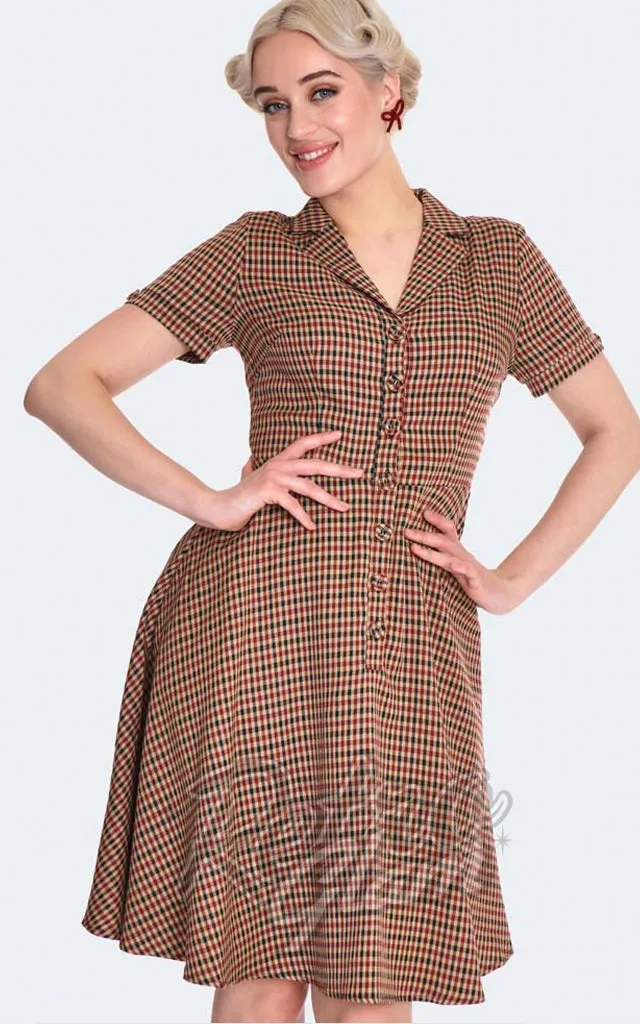 Voodoo Vixen Brown Check Flare Dress - XL & XXL left only