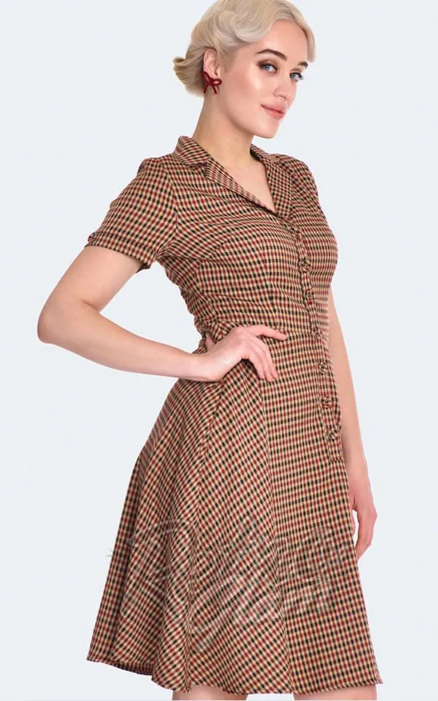 Voodoo Vixen Brown Check Flare Dress - XL & XXL left only