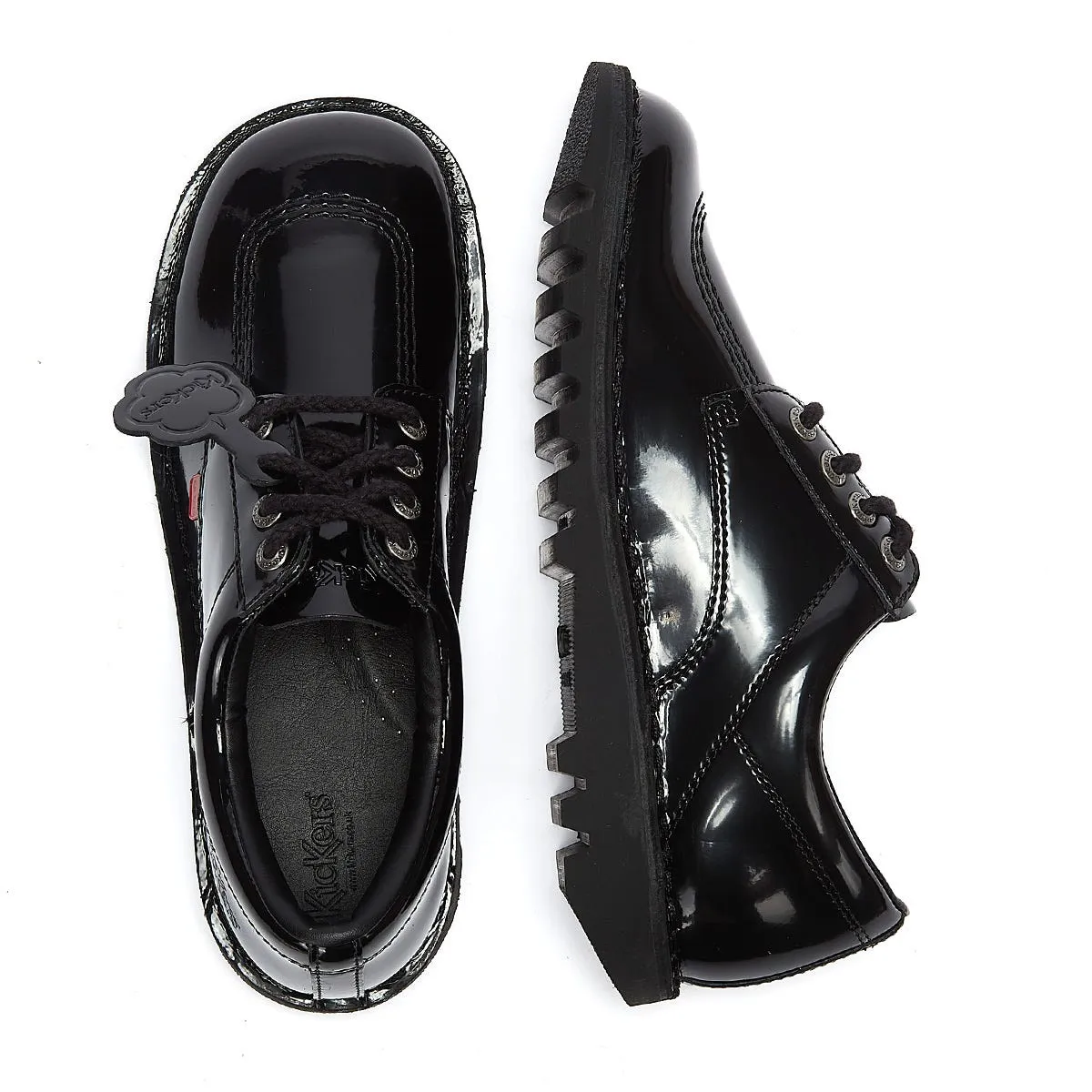 Black Patent Kick Lo Shoes by Kickers