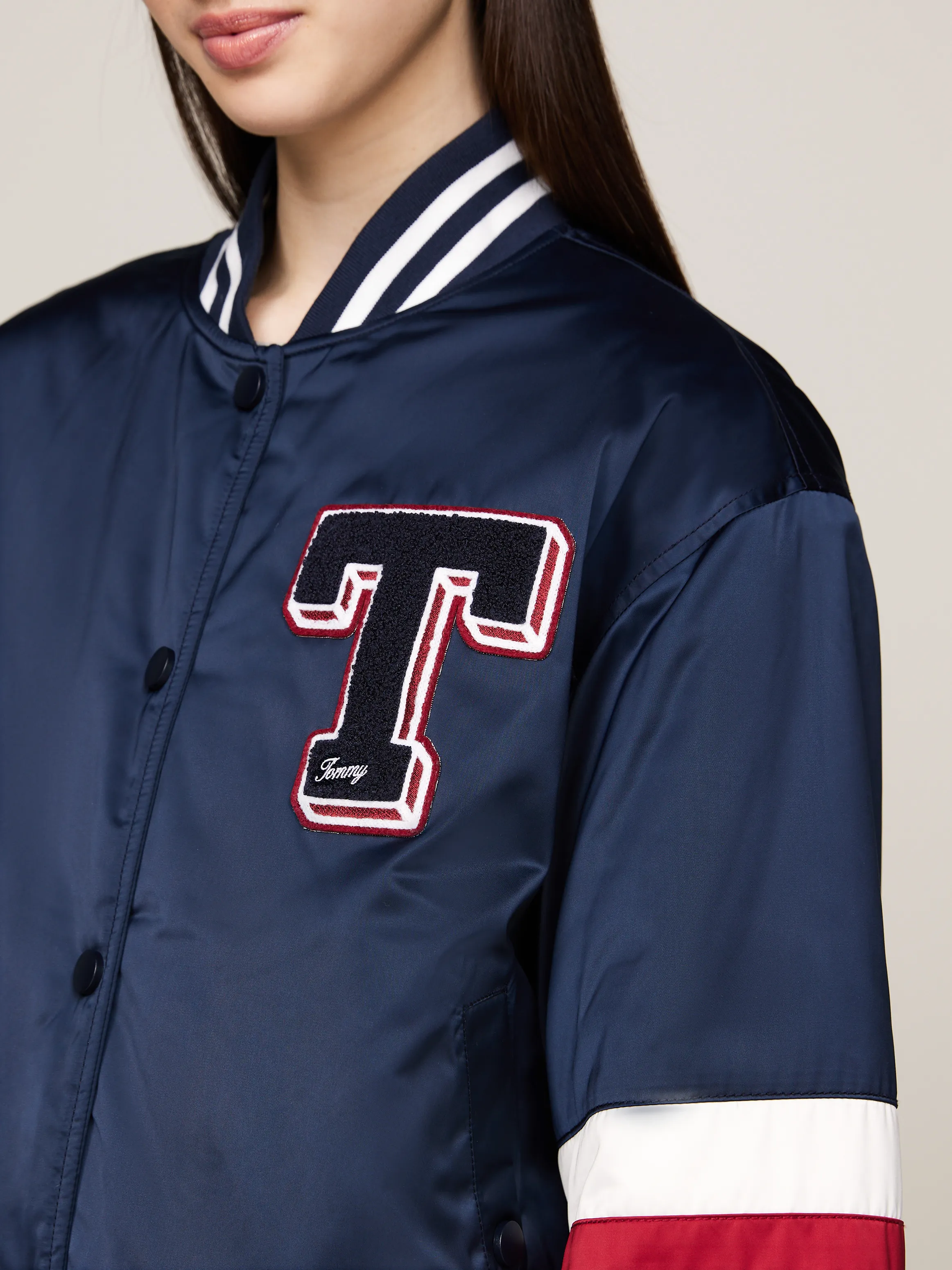 Tommy Jeans Satin Letterman Bomber Jacket