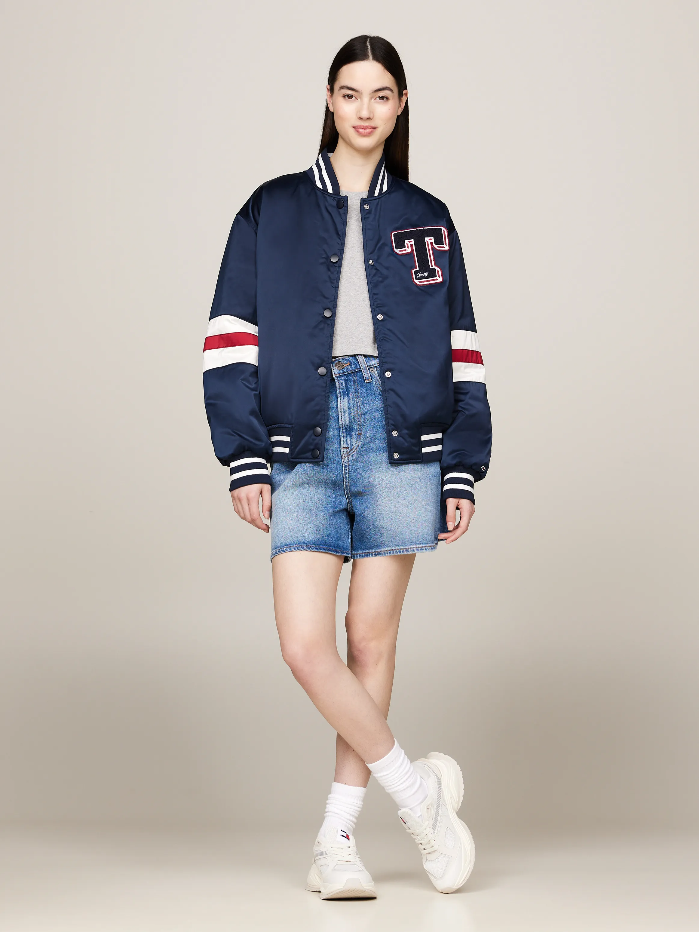 Tommy Jeans Satin Letterman Bomber Jacket