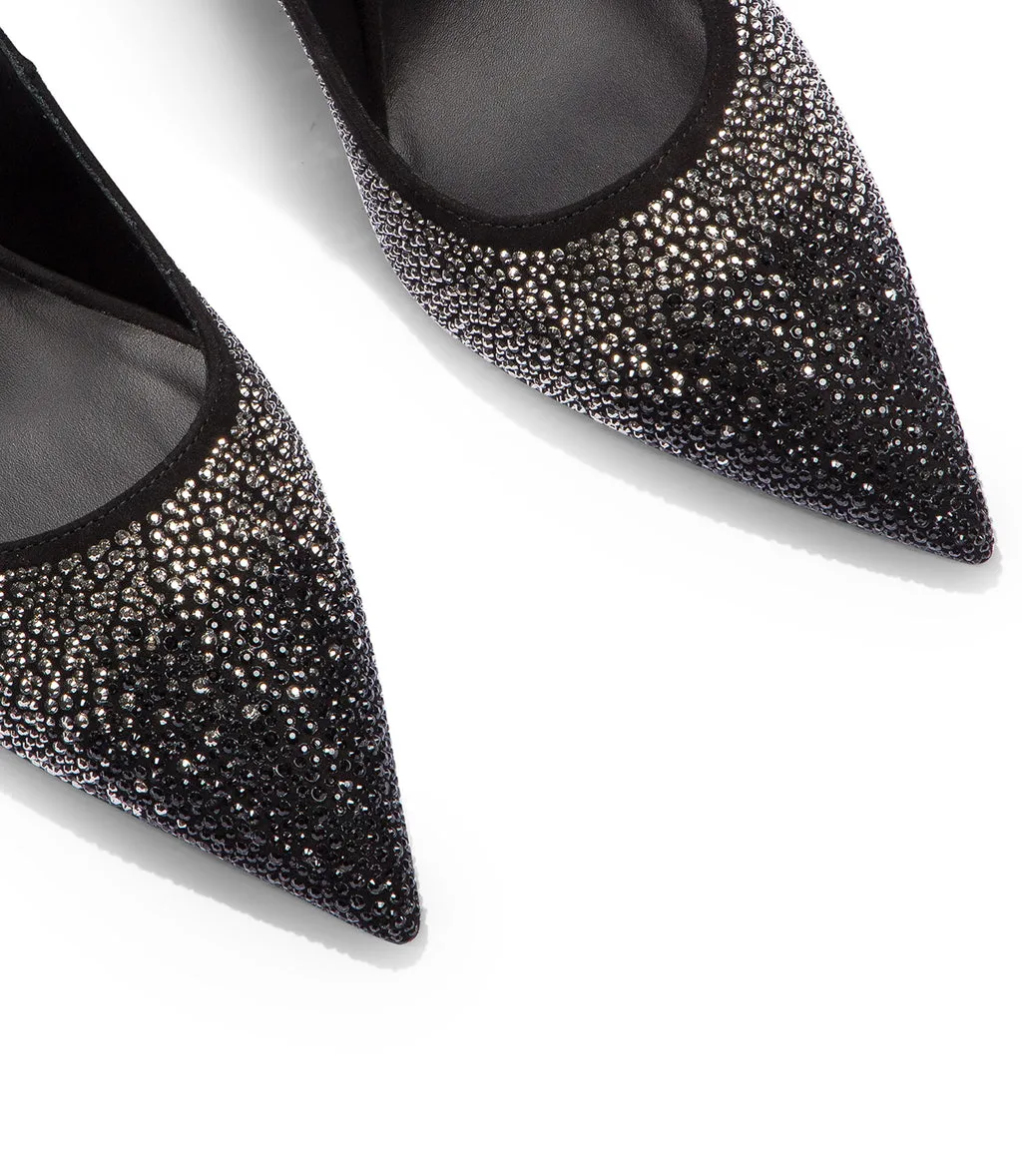 Black Suede Pumps with Crystal Embellishments