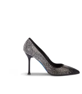 Black Suede Pumps with Crystal Embellishments