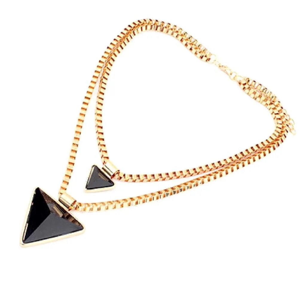 Black Triangle Pendant Double Layered Necklace