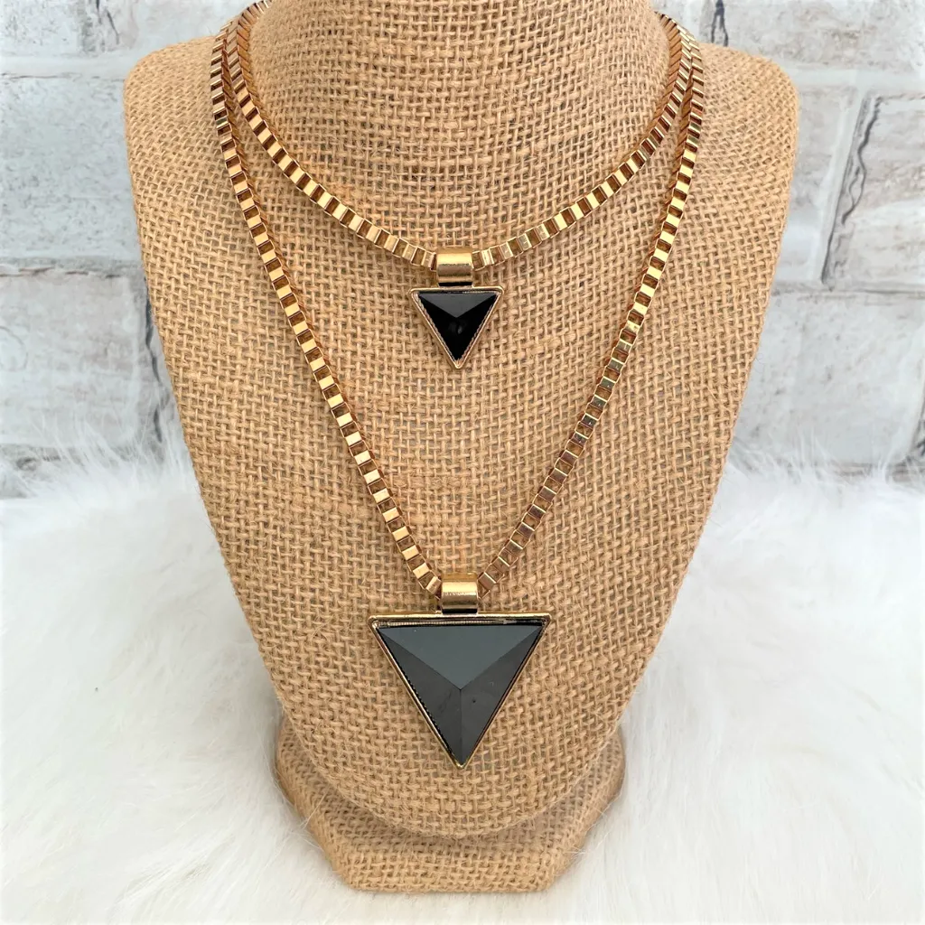 Black Triangle Pendant Double Layered Necklace