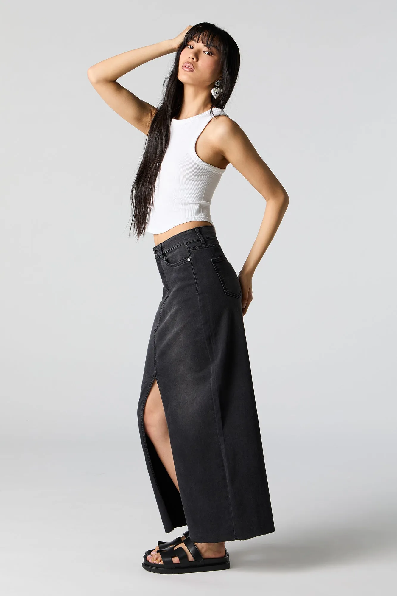 Black Wash Denim Skirt