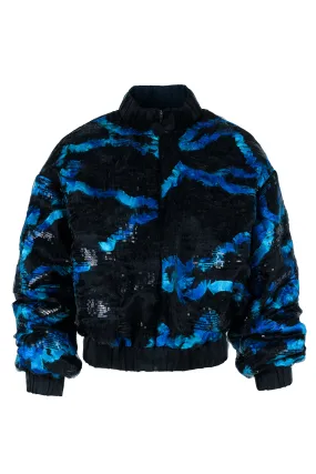 Blue Black Sequin Bomber