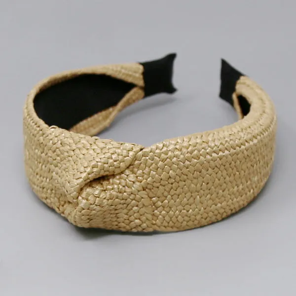 Braided Headband with Front Knot in Raffia