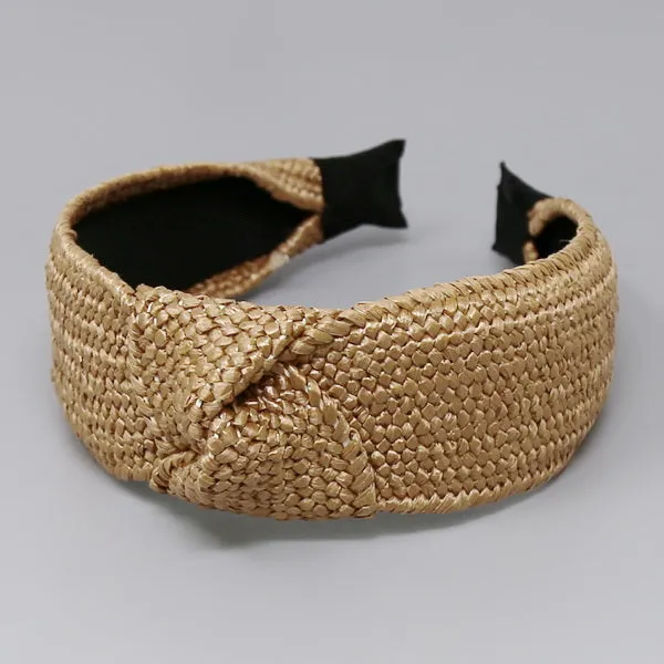 Braided Headband with Front Knot in Raffia