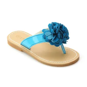 L'Amour Girls Blue Pom Pom Thong Sandals