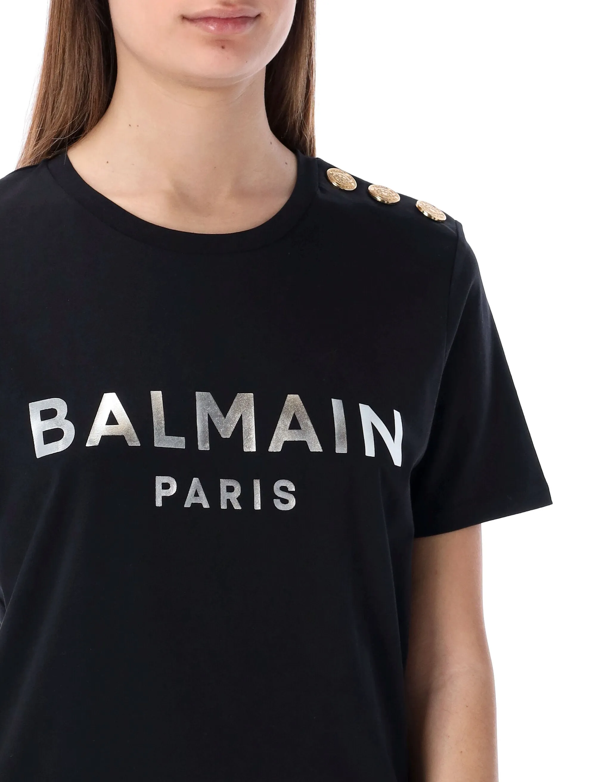 Balmain Buttoned Embellished Crewneck T-Shirt