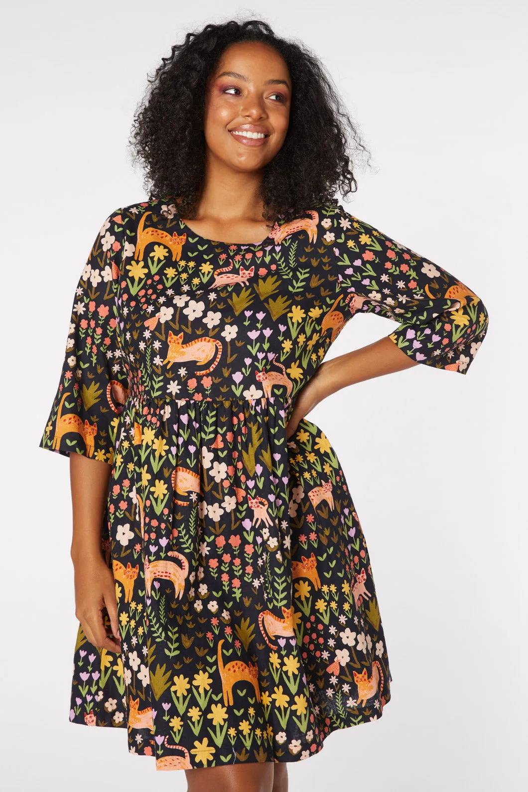 Floral Cat Print Dress